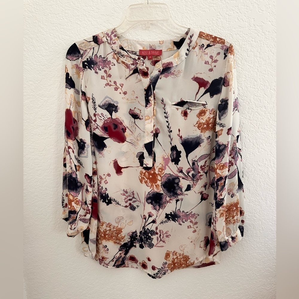 Rose & Thyme Women’s‎ Long Sleeve Floral Button Up Blouse. Romantic, Office. M